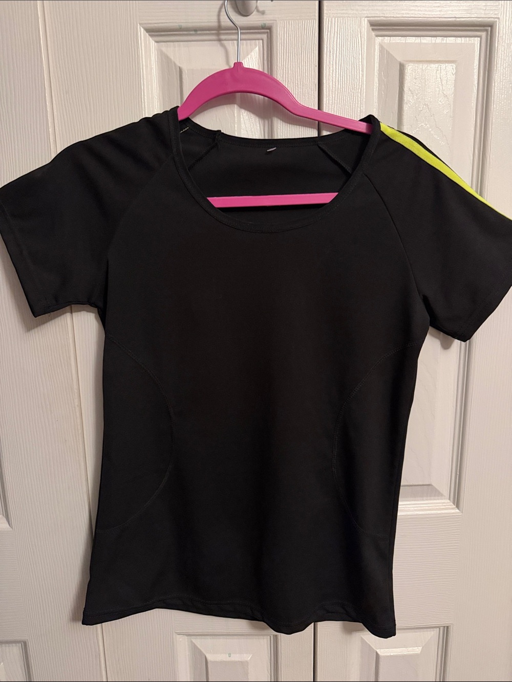 Black Women's Active Short Sleeve Top with Neon Accent